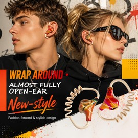 Yeforu Wireless Bluetooth Semi Open Ear Headphones Over Open Ear Earbuds with Ear Hooks Wrap Around Earbuds that Don't Go in Your Ear Out of Ear Running Headphones Workout