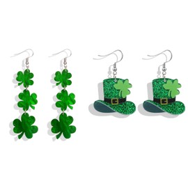 Hclian St. Patrick's Day Earrings Irish Shamrock Acrylic Dangle Earrings Cute Funny Green Hat Clover Horseshoe Drop Earrings Irish Holiday Jewelry