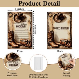 Western Hoedown Birthday Invitations, Retro West Boots Birthday Invitation with Envelopes for West Lovers, 20 Double-Sided Fill In Invitations with Envelopes, Birthday Party Favor & Supplies