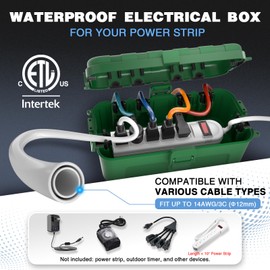 Flemoon [2 Pack] Outdoor Electrical Box Waterproof, Medium Weatherproof Electrical Box (11.5x5.2x4 inch) w/6 Cable Entry Ports, Extension Cord Cover for Power Strip, Timer, Plug, Holiday Light, Green