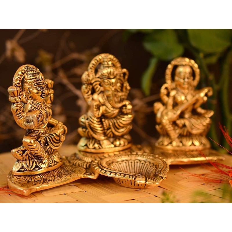 NOBILITY Decorative Laxmi Ganesha Sitting Diya Statue - Puja Showpiece