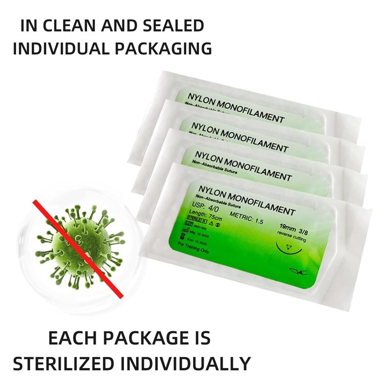 30 Pieces Nylon 3.0 Sutures, Training Threads with Curved Needles,