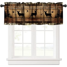 JanJCurt Black Deer Valance, Rustic Cabin Stone Brick Wall Wooden Board Farmhouse Forest Wild Animal Deer Birds Print Blackout Window Curtain for Home Livingroom Bedroom, 54x18inch