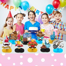 LOONELO Father's Day Honeycomb Centerpieces, 9pcs Happy Father's Day Paper Cutout Table Toppers, Fathers Day Themed Party Supplies for Dad's Festival Family Home Party Decor Favor