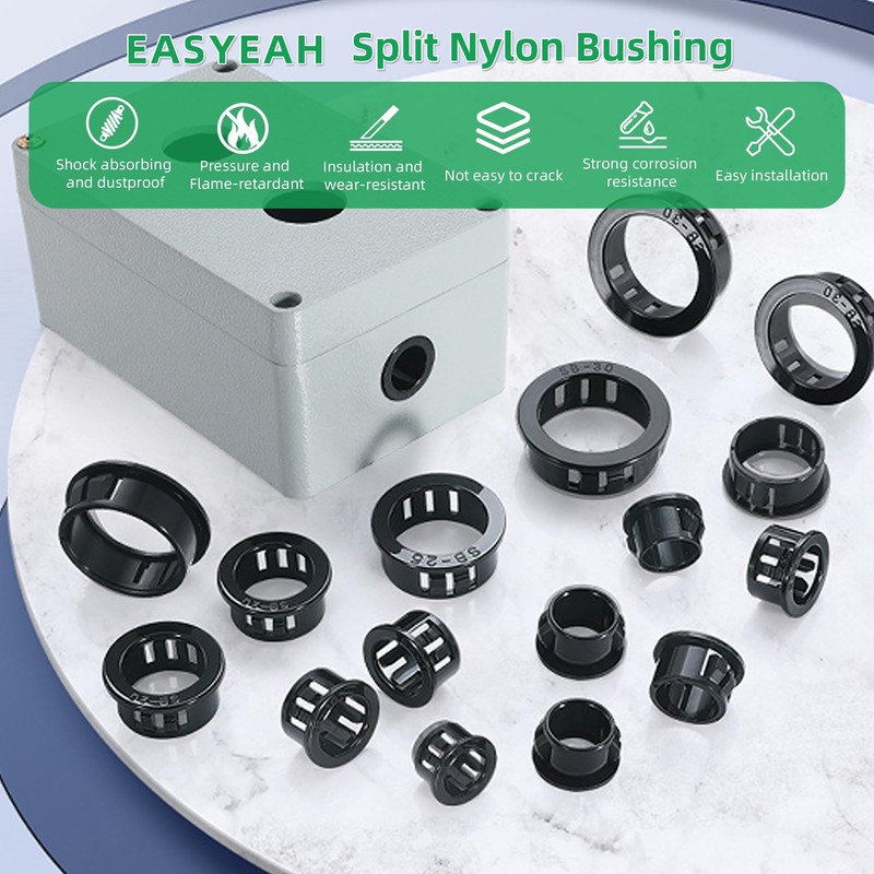 EASYEAH 3/8"(11mm) Black Snap-in Knockout Insulating Bushing Grommets, Plastic Cable