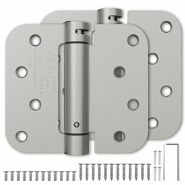 2 Pack Self Closing Door Hinges, 4 Inch Spring Loaded Hinges with 5/8'' Radius Corners, Adjustable Tension for Garage, Front Door, Back Door, for Left and Right Hand Door, UL Listed, Brushed Nickel