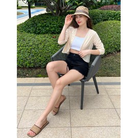 Parabler Women's Bolero Short 3/4 Sleeve Cardigan Open Front Bolero Jacket Plain Festive Cardigan Elegant Lightweight Jacket for Evening Dress S-XXXL, champagner, M