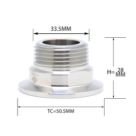 QiiMii 1" Stainless Steel 304 Sanitary NPT Male Thread x 1.5" Tri Clamp Adapter
