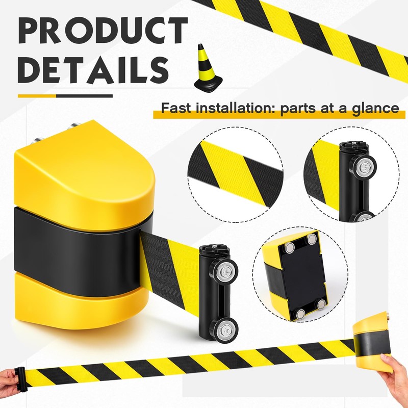 Barydat 16.4 ft Magnetic Retractable Wall Mount Barrier, Crowd Control