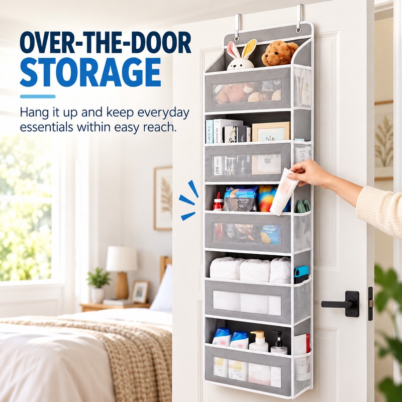 5-Shelf Over-the-Door Hanging Organizer for Bedroom and Bathroom – Anti-Tilt