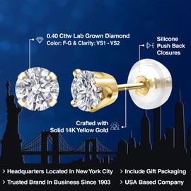 Gem Stone King 0.20 to 1.50 Carat 14K Gold Lab Grown Diamond Stud Earrings | Gold Earrings For Women Men | F-G Color | VS1-VS2 Clarity