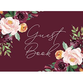 Guest Book: Wedding Guest Book Burgundy Marsala Watercolor Bouquet