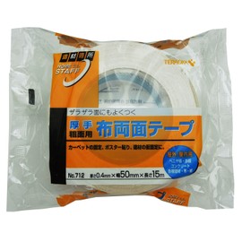 Teraoka Seisakusho Thick Double-Sided Cloth Tape for Rough Surfaces, Width 2.0 inches (50 mm) x Length 39.4 ft (15 m) No.712 White