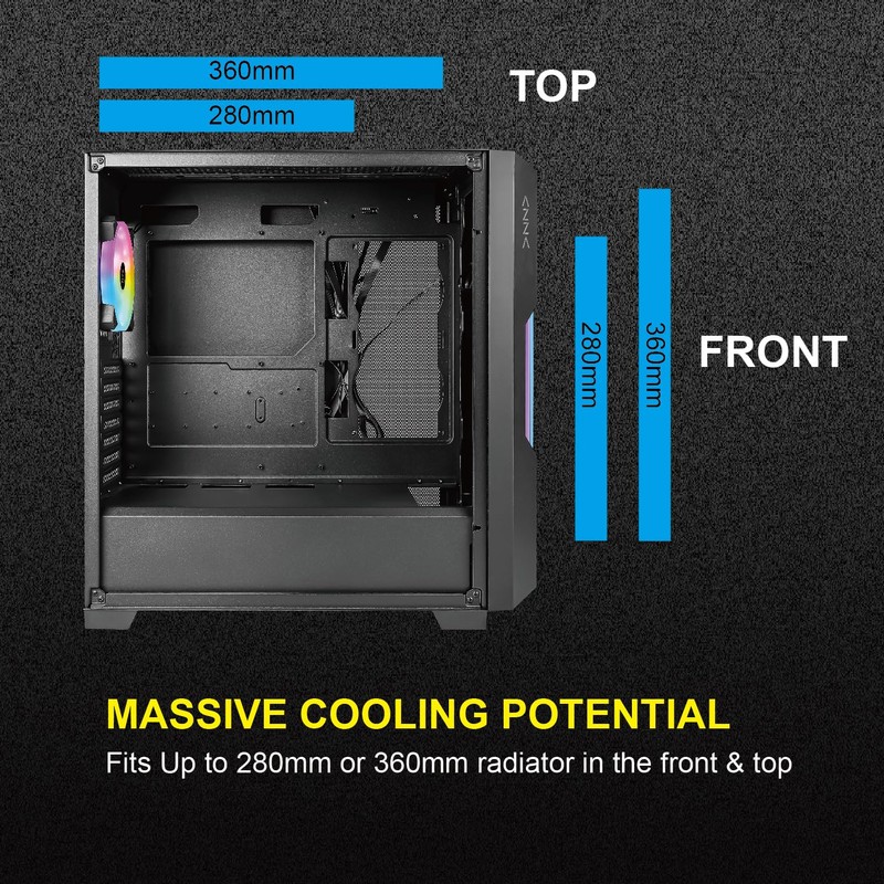 AZZA CSAZ-520BG Guardian/Gaming/ATX Mid-Tower/Computer Case/Tempered Glass Panel
