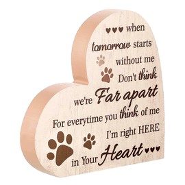 Umisun Pet Memorial Gifts Heart Shaped Wood Sign for Loss of Dog or Cat -Sympathy and Condolence Remembrance Gifts - When Tomorrow Starts Without Me Wooden Plaque (Khaki)