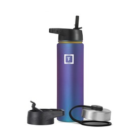 IRON °FLASK Camping & Hiking Hydration Flask, Wide Mouth, 3 Straw Lids, Stainless Steel Outdoor Water Bottle, Double Walled, Insulated Thermos, Metal Canteen - Aurora, 22 Oz