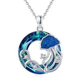 ABIGY Jellyfish Necklace 925 Sterling Silver Crystal Necklace Sea Animal Pendant Crystal Jewellery for Women