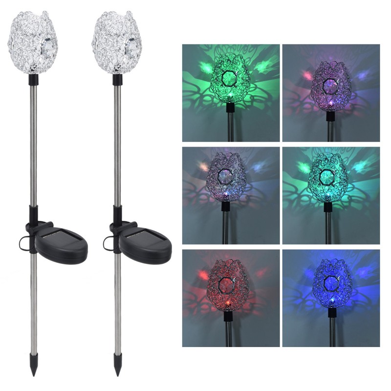 2Pcs Garden Solar Lights LED RGB Fast Charging Petal Design