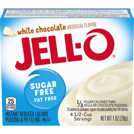 Jell-O Zero Sugar Instant Pudding & Pie Filling Mix, White Chocolate Flavor, Fat Free Reduced Calorie Dessert for Baking, Pies & No-Bake Recipes, 1 oz (Pack of 24)