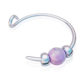 Faux Nose Ring With Pink Opal 24 Gauge - 925 Silver Fake Nose Hoop For Women - Adjustable Clip On Nose Ring