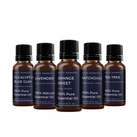 Mystic Moments | Favourites Essential Oil Gift Starter Pack 5x10ml | Eucalyptus Blue Gum, Lavender, Orange Sweet, Patchouli, Tea Tree | Perfect as a Gift