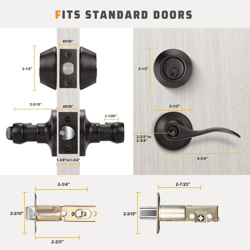 KNOBWELL 3 Pack Keyed Alike Bronze Front Door Handle and