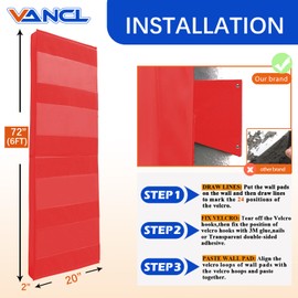 VANCL Wall Padding Gym Wall Mats Padding for Gym Wall Protection Pads 2" Thick Wall Pads for Gym Wall Pad, Waterproof Durable Basketball Wall Pads for Safety Wall Padding Red