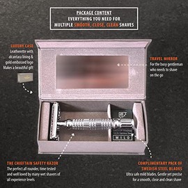 VIKINGS BLADE The Chieftain Safety Razor + Swedish Platinum Super Blades + Carry Case