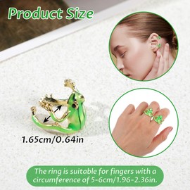 HJZHI 4-Piece Tree Frog Ring Set, Adjustable Children's Rings Jewellery, Funny Green Frog Ring, Open Frog Shaped Finger Ring, Ear Clip, Funny Animal Rings for Women, Gift