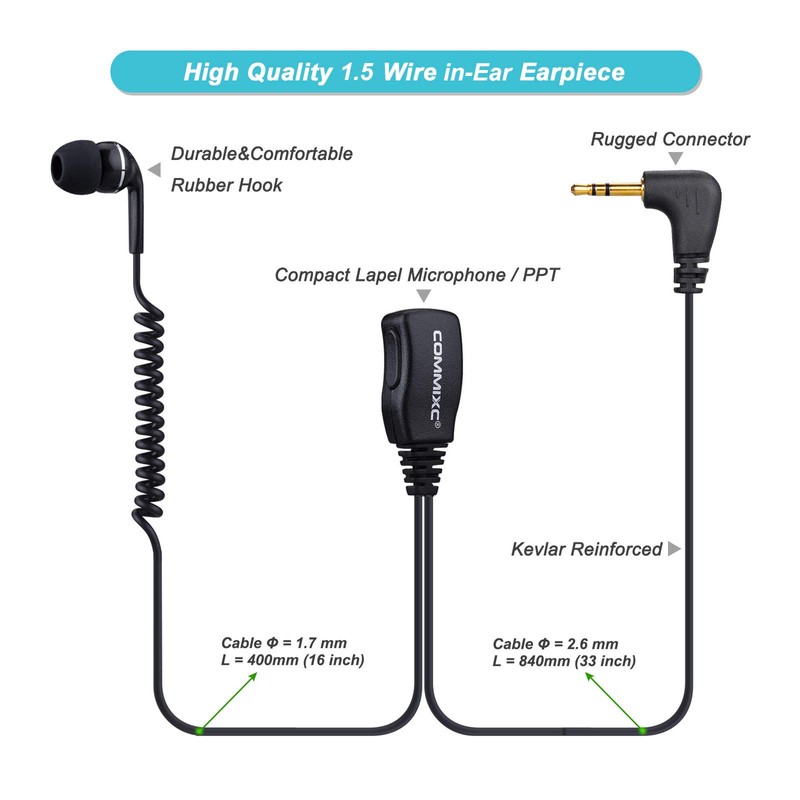 COMMIXC 2-Pack Walkie Talkie Earpiece, 2.5mm 1-Pin in-Ear Two-Way Radio
