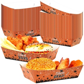 50 PCS Graduation Party Supplies, Orange Grad Plates, 2 Style Class of 2025 Food Paper Trays Paper Tray Class of 2025 Plates, Easy to Assemble Black and Orange Graduation Decorations 2025