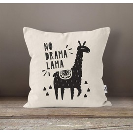 MoonWorksKissen-Bezug mit Spruch No Drama Lama Motiv Print Tier Kissen-Hülle Deko-Kissen Baumwolle Natur Unisize