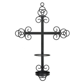 Trinity Cross Bronze Wall Sconce with Candle Safety Guard Ring for All 8.1875" x 2.375" Flame, Flameless or LED Religious Prayer Candles (Candle not Included).. Sconce Dimensions 14.25" x 10" x 3.25"