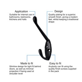 EAI Hat and Coat Hook for Coats Bath Towels 68x18mm Pack of 4 (Black)