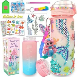 TUMYES Kit de Manualidades para Niñas, Regalo Niña el Día del Niño, Diamond Painting Kit de Agua, Pintura de Diamantes de Agua, con 600ML Botella Agua DIY y Pegatinas de Diamantes (Rosa)