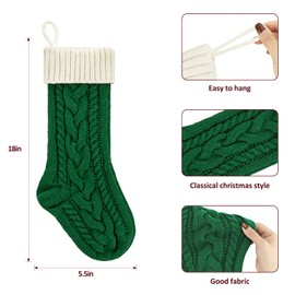PETOX Christmas Stockings 18 Inches Large Size Cable Knitted Stocking Gift and Decorations for Holiday Family Xmas Party (Green and White, Pack of 2)