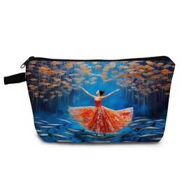 YULUENZE Red Lady In Sea Makeup Bag Cute Small Organizer Bag with Zipper Red Lady In Sea Cosmetic Bag Aesthetic Birthday Present for Women Sisters Friends -1