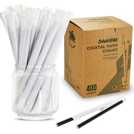 [400 Pack] Chunspak 5.75 inch Disposable Black Paper Cocktail Straws, Paper Bar Stirrers - Individually Wrapped