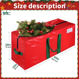 FabSpace Christmas Tree Storage Bag, Fits 9 Ft Holiday Xmas Artificial Tall Disassembled Tree, Waterproof Christmas Tree Bag with Durable Reinforced Handles & Dual Zipper, Labeling Card Slot, Red