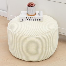 Poofieotto Pouf Ottoman Stuffed Modern Foam Filler Velvet Floor Pouf Round Foot Stool 20 * 12 Inches Ottoman Foot Rest for Living Room, Home Decor (Ivory)