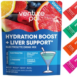 Venture Pal Sugar-Free Hydration Boost + Liver Support - Liquid Daily IV Hydration Packets | Electrolytes Drink Mix with 7 Electrolytes & 5 Vitamins, Milk Thistle | Keto Friendly | Vegan, 16 Sticks