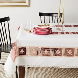 Violet Linen Emerald Roses Lace Pattern, Polyester Embroidered, Cutwork, Burgundy, 70 Inch x 105 Inch, Seats 8 to 10 people, Rectangular Tablecloths