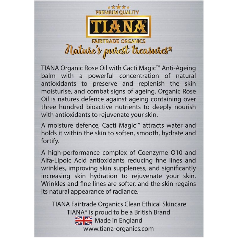 TIANA Fairtrade Organics Rose Oil Anti-Ageing Balm for Younger Skin