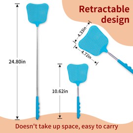 XEHAHOSH Fly Swatters 2 Pack, Durable Telescopic Stainless Steel Handle, Heavy Duty Blue Bug Zapper Racket, Upgraded Plastic Fly Swatter Set for Indoor Outdoor Home Hiking Camping Garden