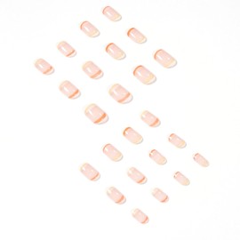 Xenophoer Short Press on Nails Square Orange and Yellow French Tip Fake Nails with Design Acrylic Nails Press ons False Nails with Glue for Women 24 Pcs