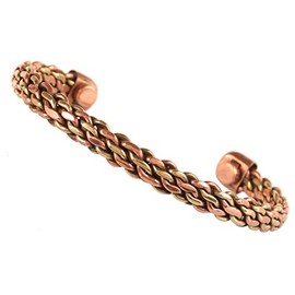 INDTRESOR Copper Magnetic Hand Forged with Solid and High Gauge Tibetan Style Multi Layer Braid Pattern Minimalistic Elegance Pure Copper Bracelet in Two Tones.