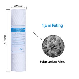 HUINING 1 Micron Precipitation Water Filter, 3 Packages, 2.5“x 10 ",Used for Cleaning Water, Suitable for All Reverse Osmosis Household Systems.(PP-3PCS)