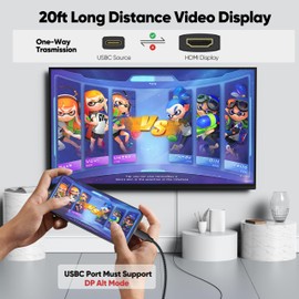 USB C to HDMI Cable 20ft Extra Long 4K@30Hz 1080P@120Hz One-directional