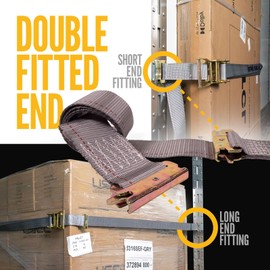 US Cargo Control Double-Fitted E-Track Ratchet Straps (4 Pack), 4,400 LBS Break Strength, 2 Inch x 16 Foot Heavy Duty E Track Straps with 3 Spring E-Fittings, Versatile 2-in-1 Logistic Tiedowns