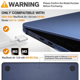 ZYB Case Compatible with 2024 2022 MacBook Air 13.6 inch M3 A3113 & M2 A2681 with Touch ID and 13.6” Liquid Retina Display, Ultra Thin Protective Hard Shell Cover Snap Case, Matte Midnight